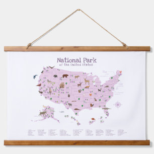Paarse Woodland National Parks Kaart Kleuterschool Hangend Wandkleed