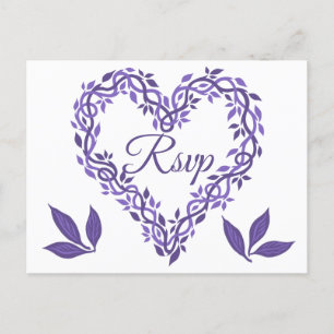 Paarse Woodsy Wedding Ultra Violet RSVP Hart Uitnodiging Briefkaart
