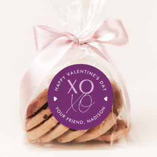 Paarse XOXO Persoonlijke Valentijnsdag Ronde Sticker