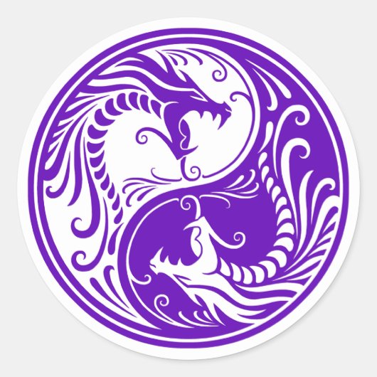 Paarse Yin Yang Dragons Ronde Sticker (Voorkant)