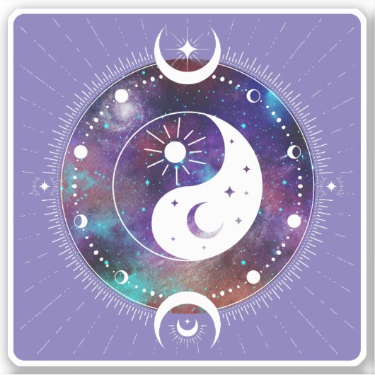Paarse Yin Yang Galaxy en Crescent Moon Sticker (Voorkant)