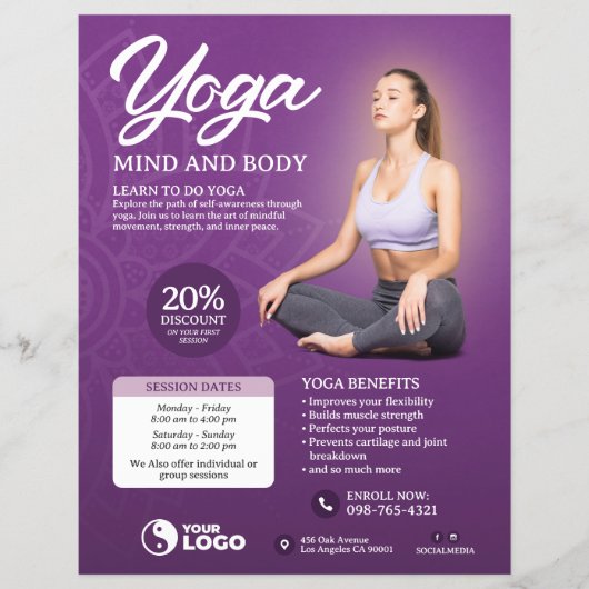 Paarse yogaklasse Flyer (Voorkant)