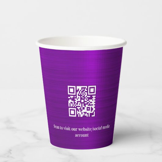 Paarse zakelijke logo qr code papieren bekers (Achterkant)