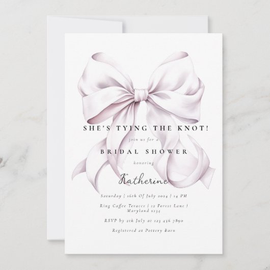 Paarse Ze is Tying the Knot Bow Vrijgezellenfeest Kaart (Voorkant)