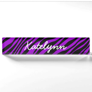 Paarse Zebra Afdrukken Aangepaste monogram bureau Naambordje