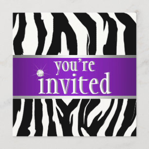 Paarse Zebra Birthday Uitnodiging