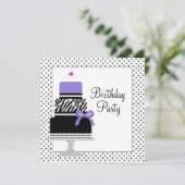 Paarse Zebra Cake Cupcake Verjaardagsfeest Uitnodi Kaart (Staand voorkant)