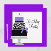 Paarse Zebra Cake Cupcake verjaardagsfeestje uitno Kaart (Voorkant / Achterkant)