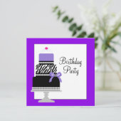 Paarse Zebra Cake Cupcake verjaardagsfeestje uitno Kaart (Staand voorkant)