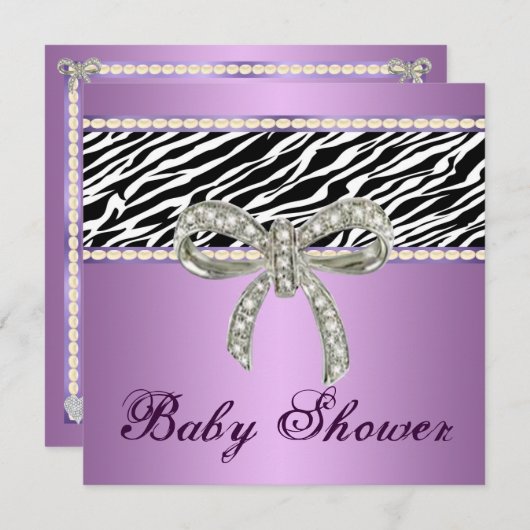 Paarse Zebra Diamond Bow Baby shower Kaart (Voorkant / Achterkant)