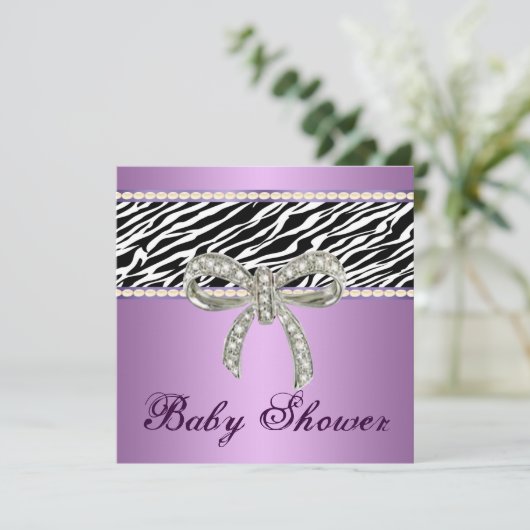 Paarse Zebra Diamond Bow Baby shower Kaart (Staand voorkant)