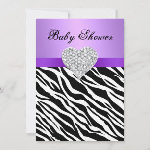 Paarse Zebra Diamond Heart Baby shower Kaart