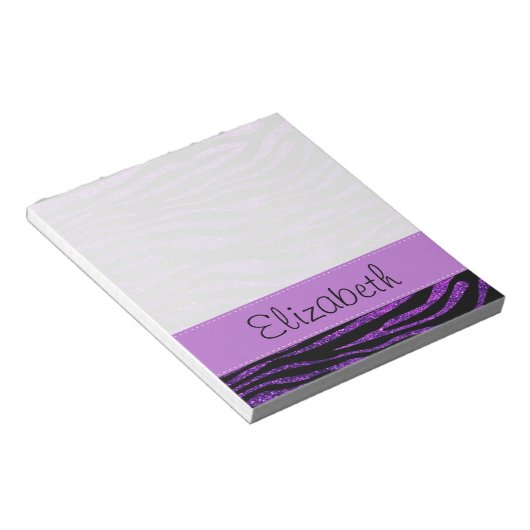 Paarse Zebra, glitter-Zebra, strips, Jouw naam Notitieblok (Schuin)