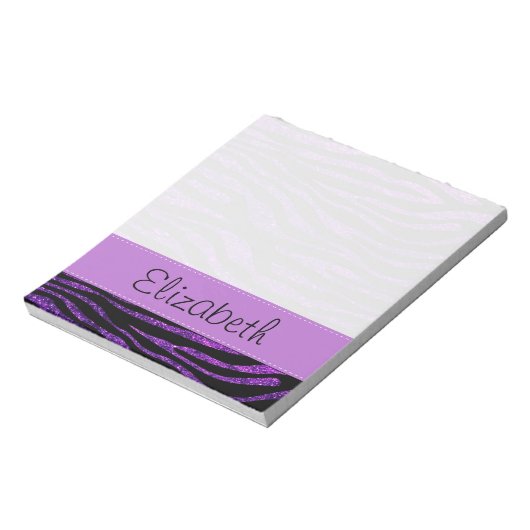 Paarse Zebra, glitter-Zebra, strips, Jouw naam Notitieblok (Gedraaid)