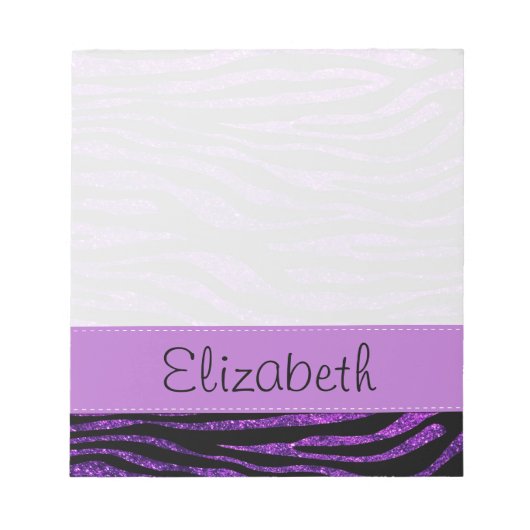 Paarse Zebra, glitter-Zebra, strips, Jouw naam Notitieblok (Voorkant)