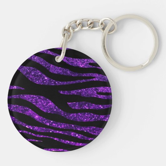 Paarse Zebra, glitter-Zebra, strips, Jouw naam Sleutelhanger (Achterkant)