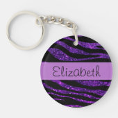 Paarse Zebra, glitter-Zebra, strips, Jouw naam Sleutelhanger (Voorkant)