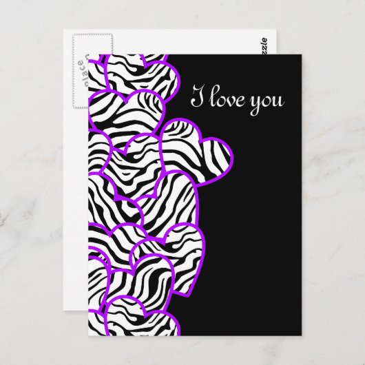 Paarse zebra harten Design Briefkaart (Voorkant / Achterkant)