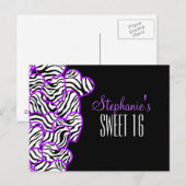 Paarse zebra harten Sweet 16 Verjaardagskaart Briefkaart (Voorkant / Achterkant)