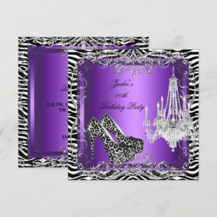 Paarse Zebra Luipaard Print Feest Hoge Hakken Fees Kaart