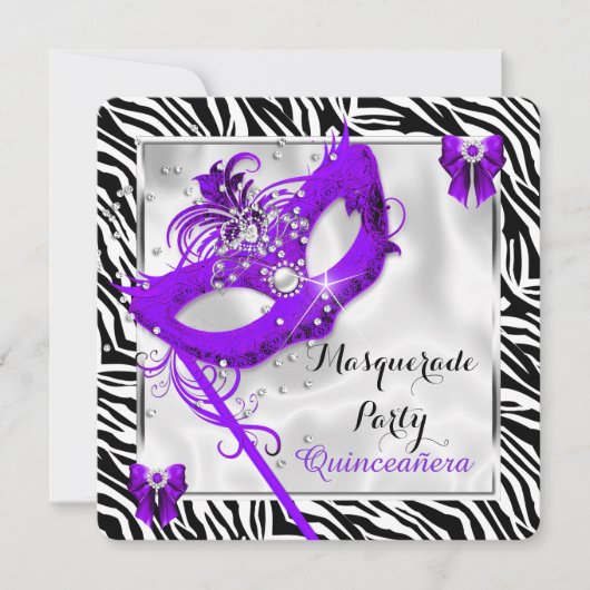 Paarse Zebra Masquerade Quinceanera 15e partij Kaart (Voorkant)
