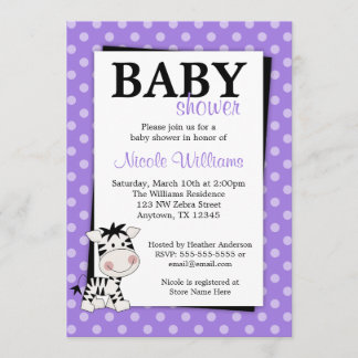 Paarse Zebra Polka Dot Baby Shower Invitaties Kaart