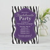 Paarse Zebra Print Bachelorette Party uitnodiginge Kaart (Staand voorkant)