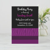 Paarse Zebra Print Birthday Uitnodiging (Staand voorkant)