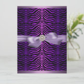 Paarse Zebra Print & Bow Sweet16 Verjaardag Uitnod Kaart (Staand voorkant)