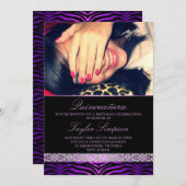Paarse Zebra Print Quinceañera Verjaardag uitnodig Kaart (Voorkant / Achterkant)