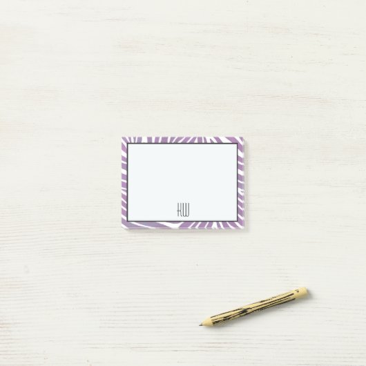Paarse Zebra Print Stripes monogram Post-it® Notes (Op bureau)