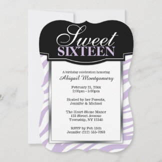 Paarse Zebra Print Sweet 16 Birthday Invitations Kaart