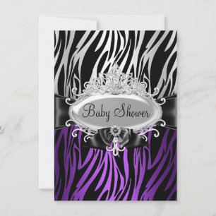 Paarse Zebra Print & Tiara Baby shower uitnodigen Kaart