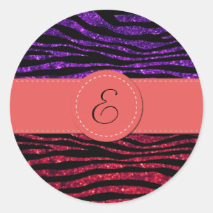 Paarse Zebra, rode Zebra, glitter-Zebra, monogram Ronde Sticker