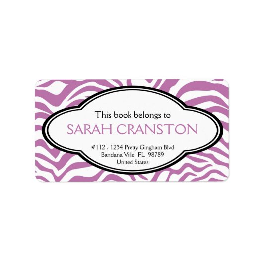 Paarse Zebra Stripes Pattern Book bord Etiket (Voorkant)