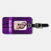 Paarse zebraprint bagagelabel (Voorkant horizontaal)