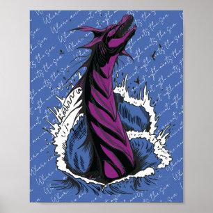 Paarse Zee Monster Slang Oceaan Golven Poster