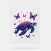 Paarse - Zee Turtle Butterfly T-shirt Acryl Bord (Voorkant)