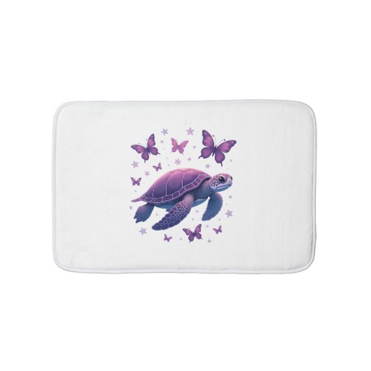 Paarse - Zee Turtle Butterfly T-shirt Badmat (Voorkant)