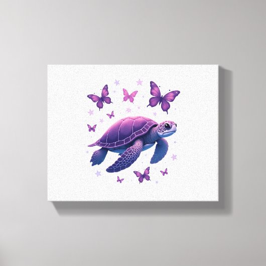 Paarse - Zee Turtle Butterfly T-shirt Canvas Afdruk (Voorkant)