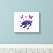Paarse - Zee Turtle Butterfly T-shirt Canvas Afdruk (Insitu (Houten vloer))