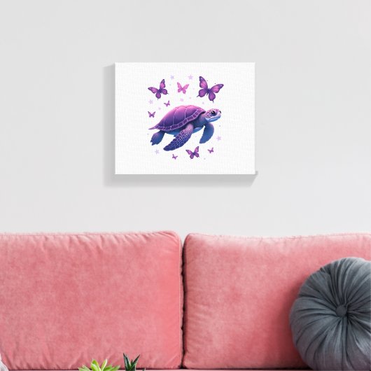 Paarse - Zee Turtle Butterfly T-shirt Canvas Afdruk (Insitu (Woonkamer))