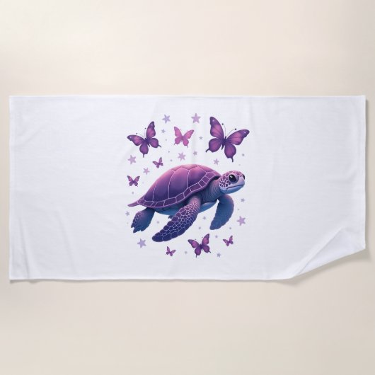 Paarse - Zee Turtle Butterfly T-shirt Strandlaken (Voorkant)
