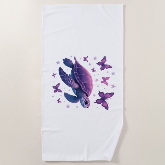 Paarse - Zee Turtle Butterfly T-shirt Strandlaken (Voorkant)