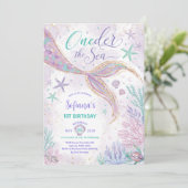 Paarse Zeemeermin 1e Verjaardag Oneder het Zee Fee Kaart (Staand voorkant)
