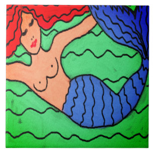 Paarse Zeemeermin Abstract Digitaal Schilderen Tegeltje