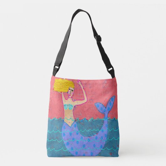 Paarse Zeemeermin Abstracte Kunst Strandtas Crossbody Tas (Achterkant)