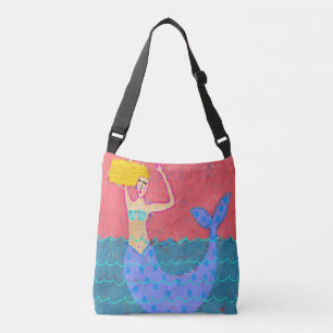 Paarse Zeemeermin Abstracte Kunst Strandtas Crossbody Tas