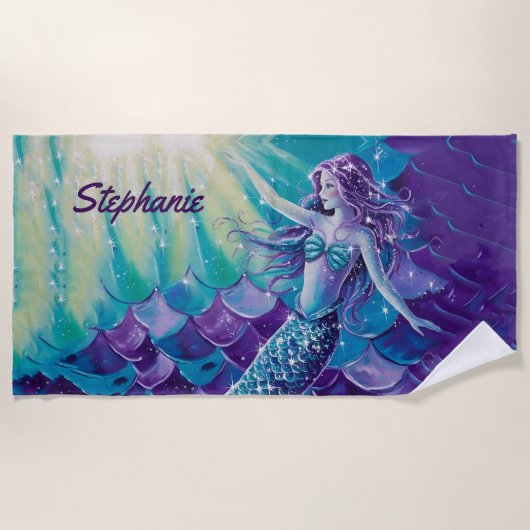  Paarse Zeemeermin Custom Strandlaken (Voorkant)