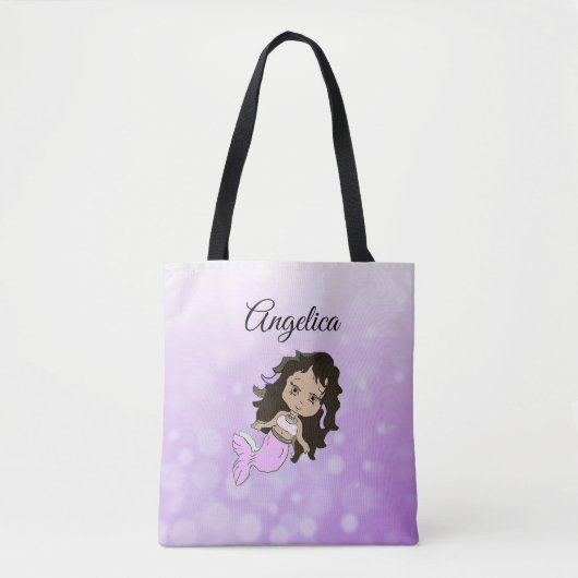 Paarse Zeemeermin gepersonaliseerde Canvas tas (Voorkant)